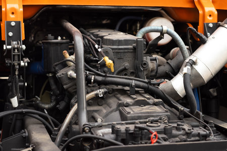 Engine mounted on a truck mounted on a truck.