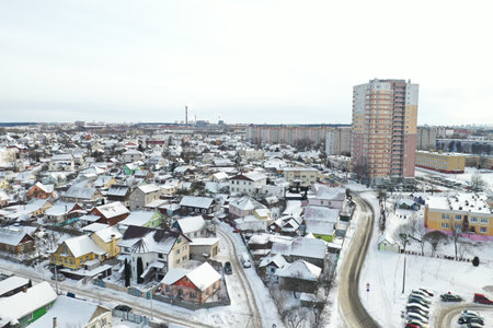 Top view of a residential area in the city of Minsk in winter. Belarus.の写真素材