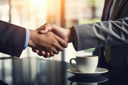 Two men shake hands. A business handshake. Close-up of the hands.の素材