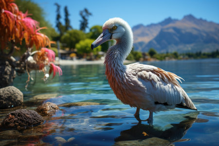 A large bird on the water near the island of Tahiti. Bird.の素材