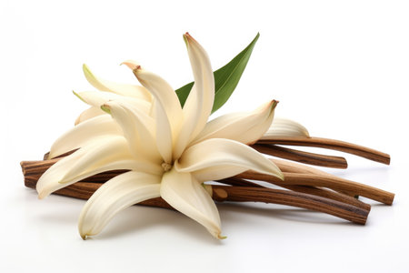 Vanilla vanilla plant and vanilla orchid flowers.の素材