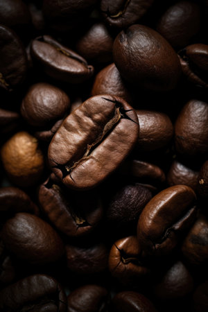 Close-up Roasted coffee beans. Colombian coffee.の素材