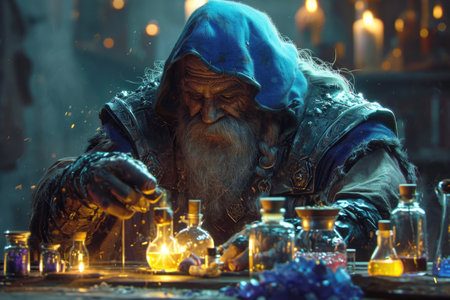 A fairy-tale dwarf in the forest. A fabulous character. The Alchemist.の素材