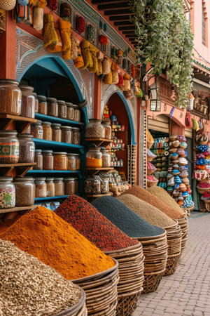 a colorful and characteristic bazaar of fragrant spices. Morocco, Marrakech.の素材