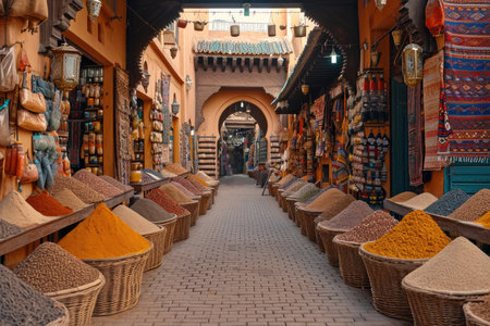 a colorful and characteristic bazaar of fragrant spices. Morocco, Marrakech.の素材