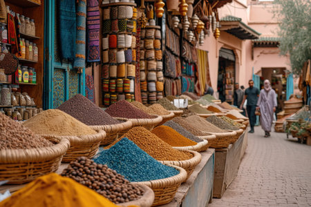 a colorful and characteristic bazaar of fragrant spices. Morocco, Marrakech.の素材