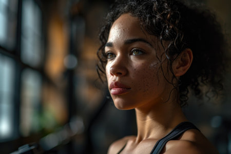 The face of a beautiful young woman in the countryside.の素材