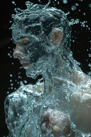a human body made of water droplets, the whole body.の素材