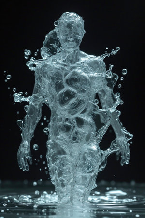 a human body made of water droplets, the whole body.の素材