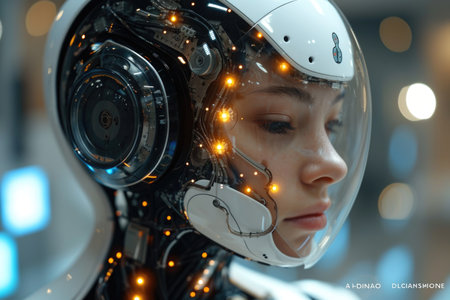 Photo for The girl in the space helmet of the future. Robotization. - Royalty Free Image