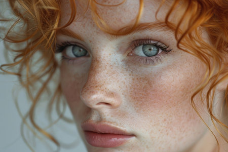 Portrait of a red-haired girl in close-up.の素材