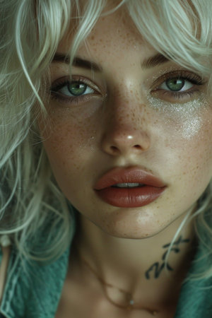 Portrait of a stylish fashionable girl in close-up.の素材