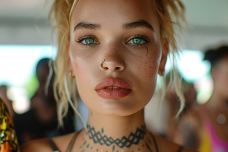 Portrait of a stylish fashionable girl in close-up.の素材