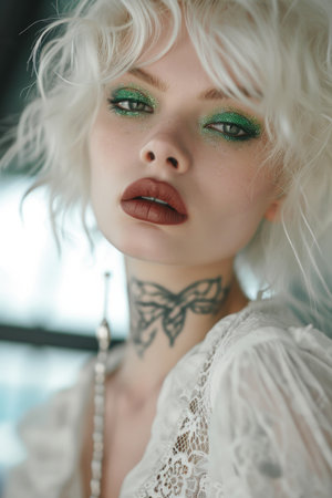 Portrait of a stylish fashionable girl in close-up.の素材