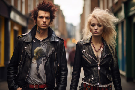 Portrait of two stylish punks. Retro photography.の素材