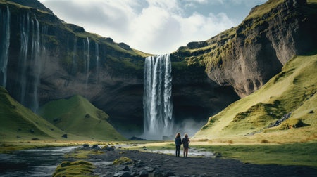 A beautiful waterfall in the countryside. A trip to a beautiful valley.の素材