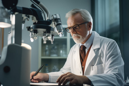 Portrait of a male ophthalmologist at the clinic at his workplace.の素材