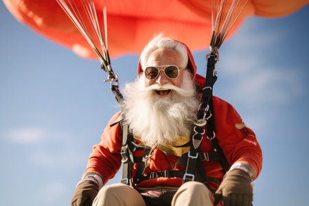 An emotional skydiver landed on the ground with his parachute open.の素材
