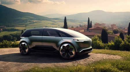 A futuristic electric car on a city street. A concept of the future.の素材