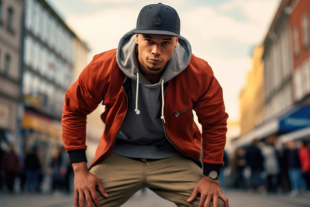 A street dancer doing strange things on the street.の素材