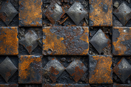 textured metal squares of bronze color with scuffs. Texture. Background.の素材