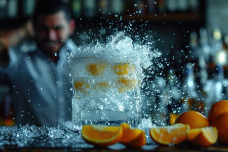 Cold and refreshing cocktail orange punch on a dark background.の素材