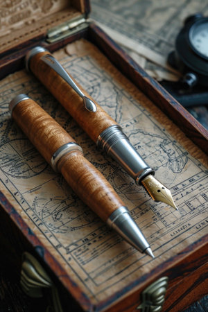 stylish fountain pen with a stylish box on the table.の素材
