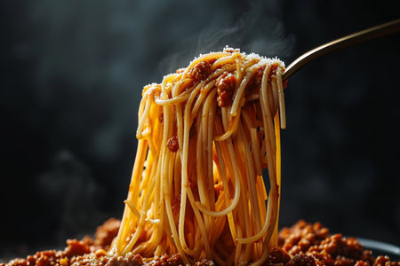 Cooked pasta-spaghetti bolognese in a plate , pasta.の素材