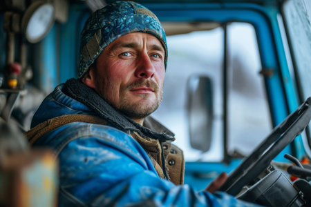 A professional long-range truck driver. Cargo delivery.の素材