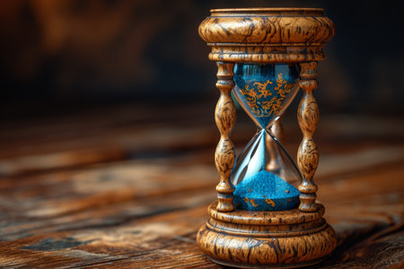 Stylish hourglass. Sand running in an hourglass, measuring the countdown time on a dark background.の素材