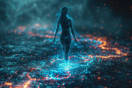 An abstract silhouette of a digital person. The concept of artificial intelligence.の素材