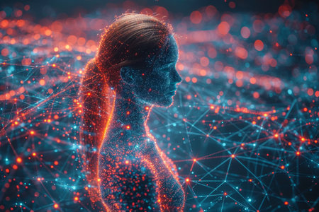 An abstract silhouette of a digital person. The concept of artificial intelligence.の素材