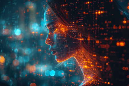 An abstract silhouette of a digital person. The concept of artificial intelligence.の素材