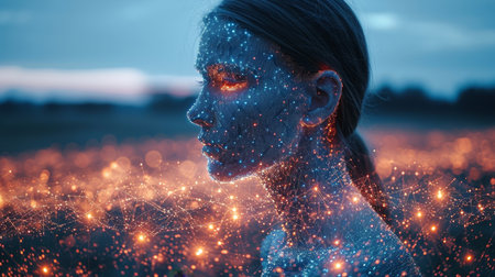 An abstract silhouette of a digital person. The concept of artificial intelligence.の素材
