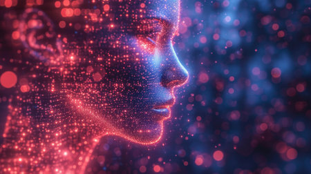 An abstract silhouette of a digital person. The concept of artificial intelligence.の素材