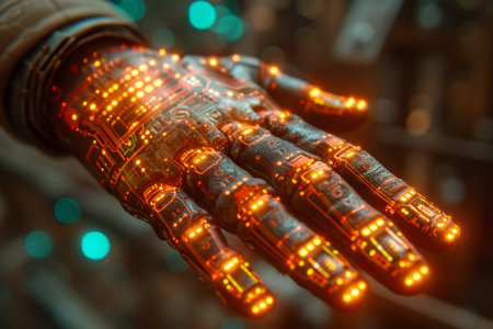 A bionic hand. Technological prosthetic arm.の素材