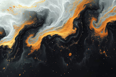 Luxurious abstract fluid art painting in the technique of alcohol ink, a mixture of black, white and gold paints. Imitation of a marble cut,の素材