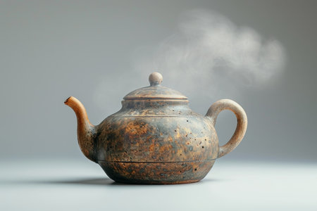 There is a beautiful teapot on a white background. Making tea.の素材