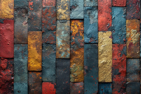 Colored background with brick texture. Abstract texture on an old worn brick wall.の素材