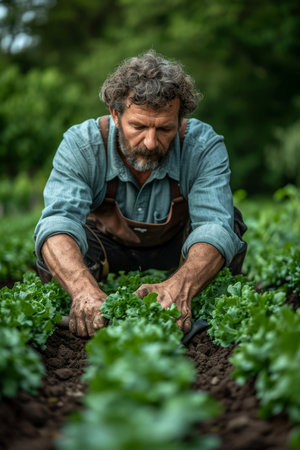 A farmer working in his field.の素材