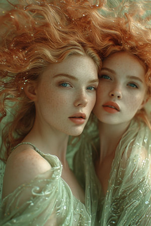 Artistic portrait of red-haired young girls.の素材