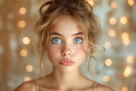 Close-up portrait of a young girl. She is a beautiful, sweet, attractive, curious, creative, cheerful girl.の素材