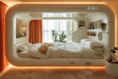 A futuristic bedroom in bright colors. 3d illustration.の素材