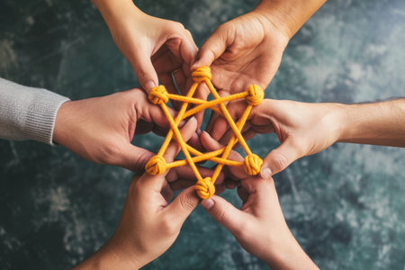 The concept of teamwork, cohesion and cooperation. Close-up of a lot of people's hands.の素材