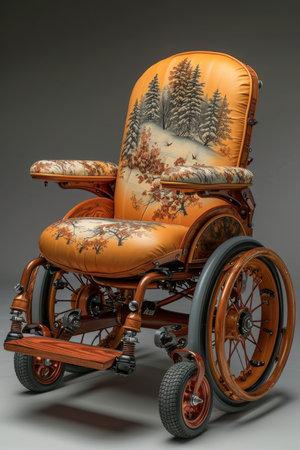 Glamorous empty wheelchair on a grey background.の素材