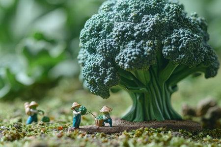Farmers harvest broccoli. 3d illustration.の素材
