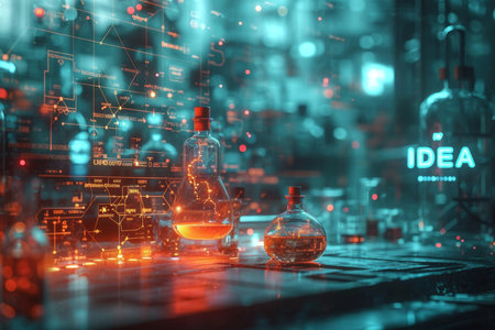 A graphics chip in an artificial intelligence lab. 3d illustration.の素材