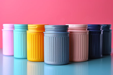 Lots of bright colorful jars.の素材