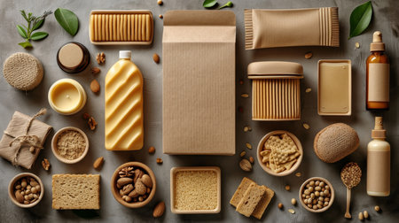 eco-friendly disposable tableware made of paper and wood on the background. the concept of recycling.の素材