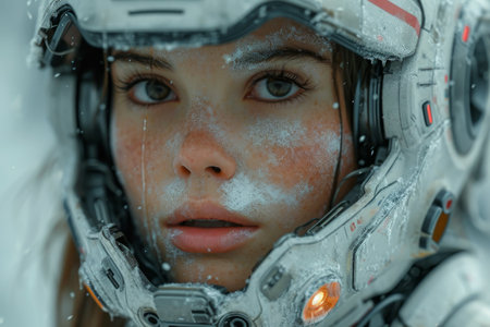Portrait of a female astronaut. The concept of space flights.の素材